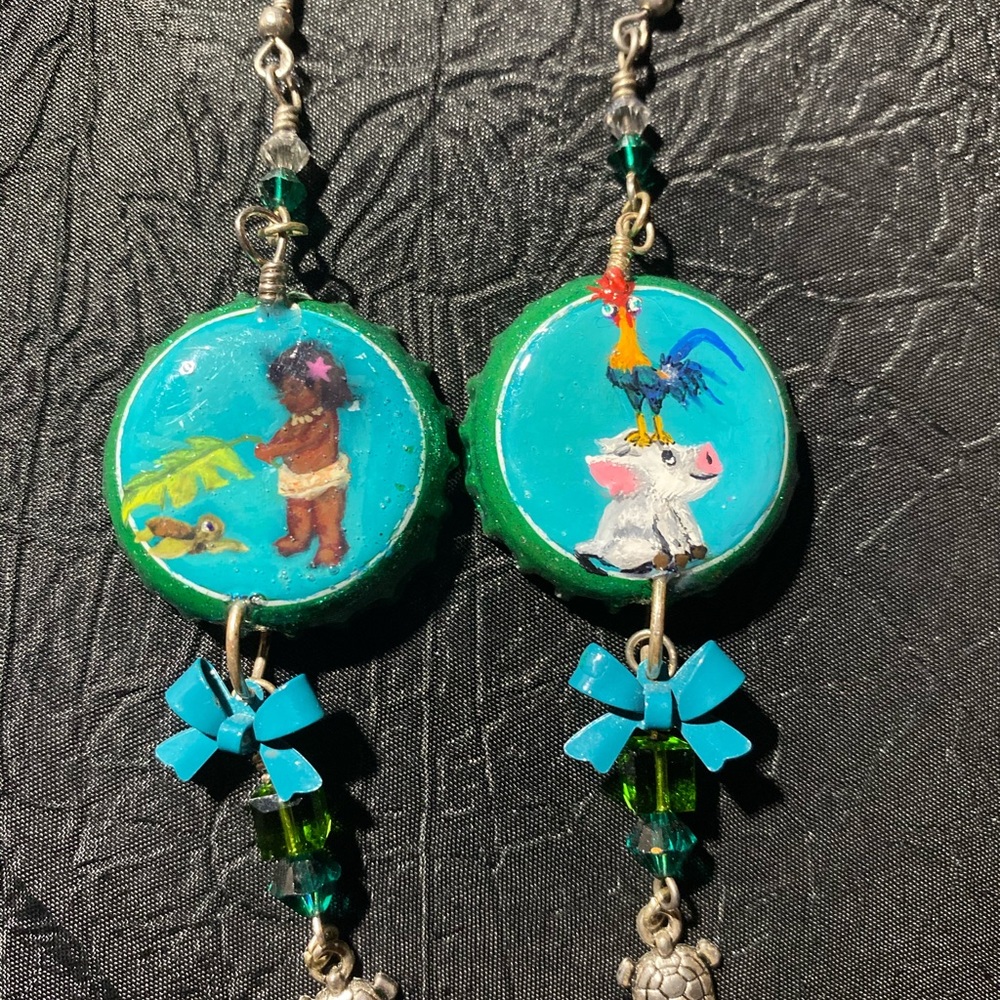 Disney Moana inspired bottle cap art earrings